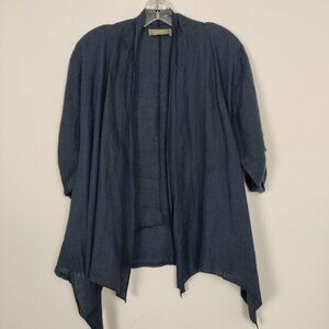 Mistica Italy Women's Open Front Cardigan Sz L Blue Asymmetric Linen Lightweight